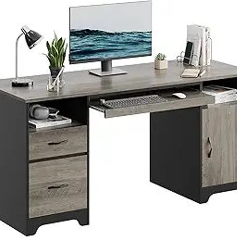 BOXED BESTIER 59β EXECUTIVE DESK WITH 2 DRAWERS - GREY (1 BOX)