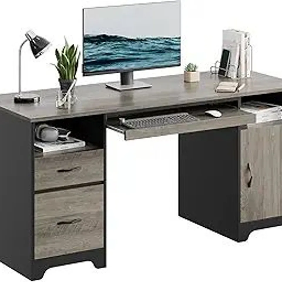 BOXED BESTIER 59” EXECUTIVE DESK WITH 2 DRAWERS - GREY (1 BOX)