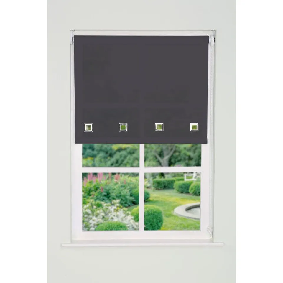 BOXED SQUARE EYELET BLACK ROLLER BLIND 150X165CM