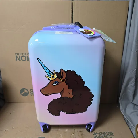 AFRO UNICORN KIDS' ROLLING SUITCASE - UNICORN PRINT, PINK & PURPLE