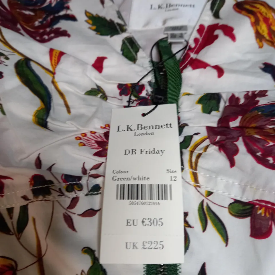 L.K. BENNET LONDON FLORAL PATTERN ZIPPED DRESS SIZE 12