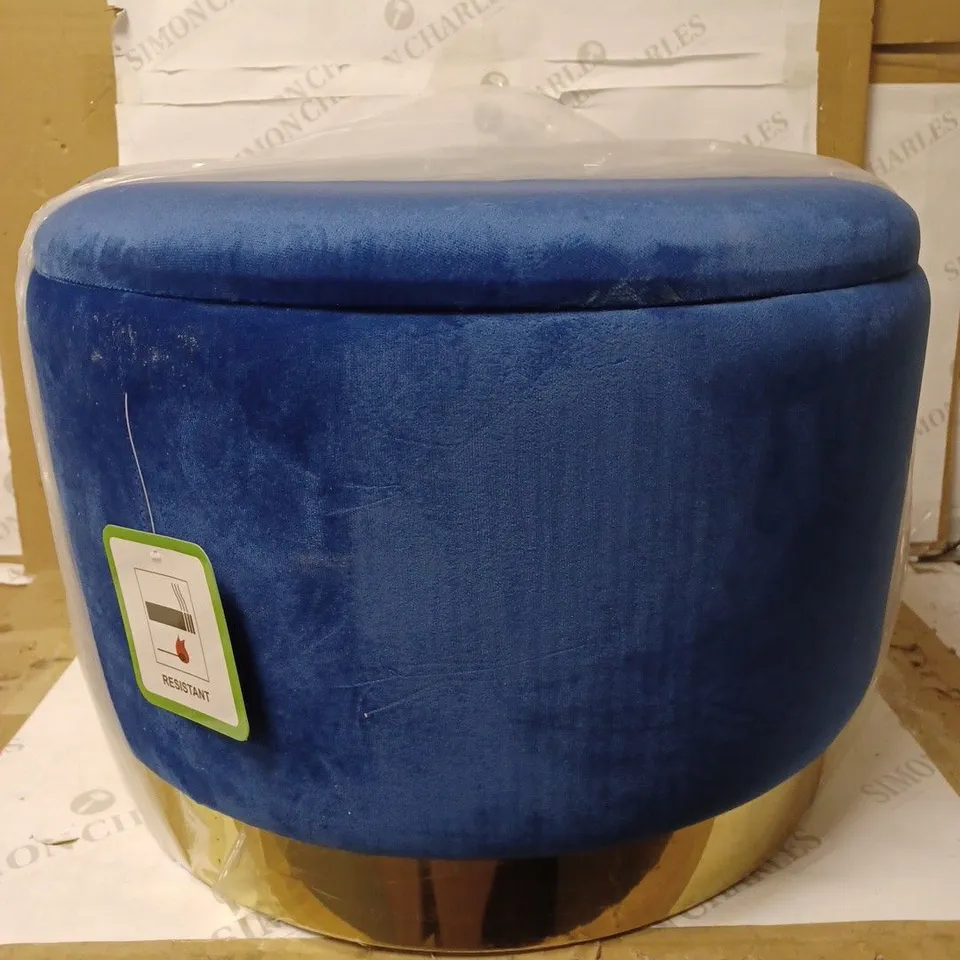 ALISON AT HOME ALISON CORK ROUND VELVET STORAGE OTTOMAN - ROYAL BLUE 