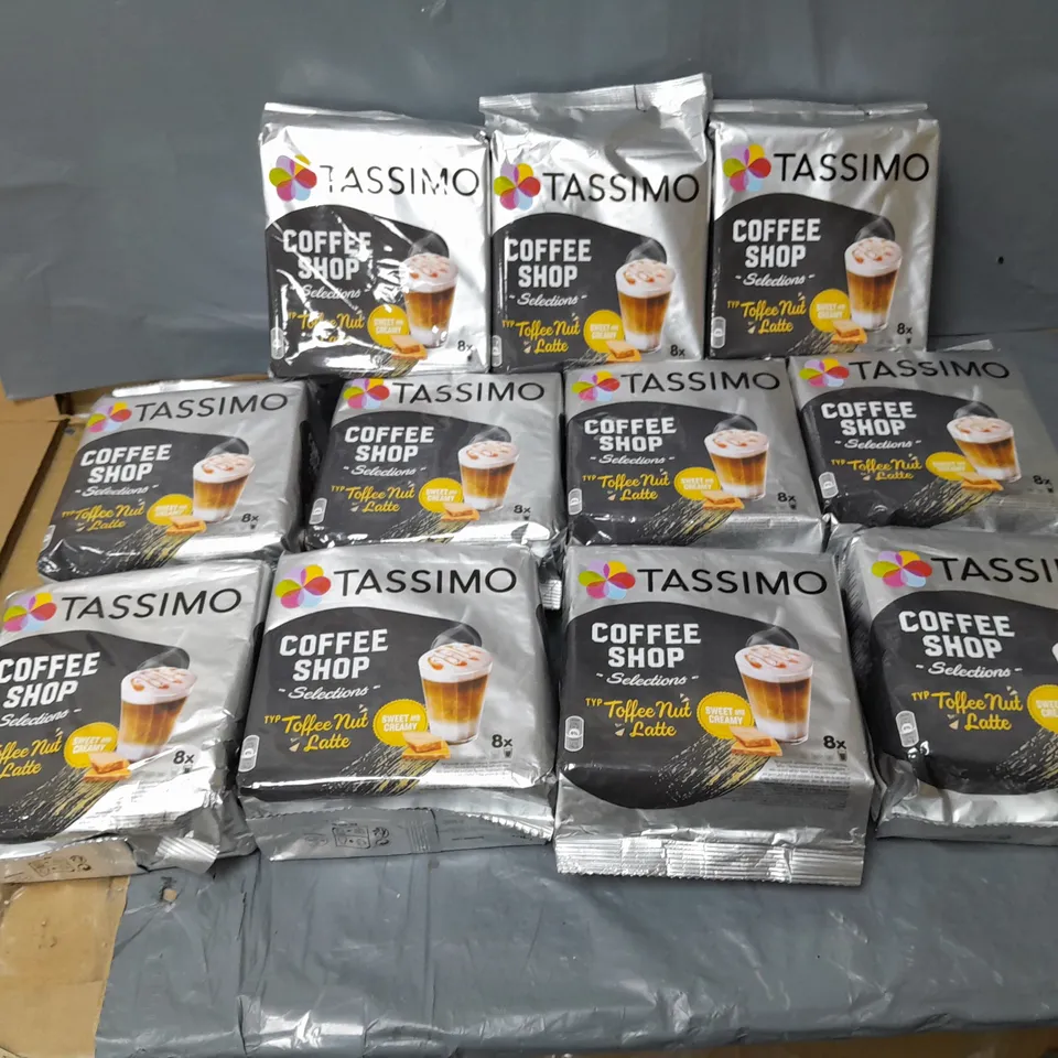 11 PACKS OF TASSIMO COFFEE SHOP TOFFEE NUT LATE 8X 