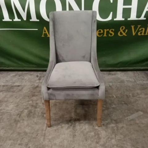 QUALITY DESIGNER HIGH BACK GREY VELVET DINING CHAIR