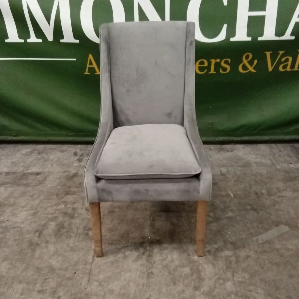 QUALITY DESIGNER HIGH BACK GREY VELVET DINING CHAIR