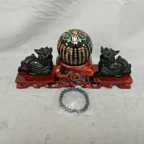 BOXED 3-PIECE BLACK OBSIDIAN FENG SHUI ORNAMENT SET