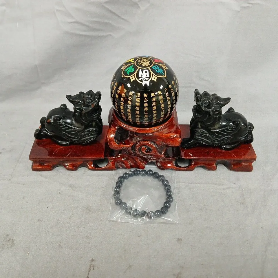 BOXED 3-PIECE BLACK OBSIDIAN FENG SHUI ORNAMENT SET