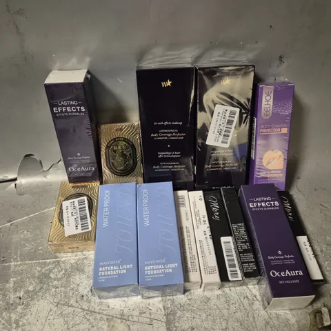 APPROXIMATELY 30 ASSORTED COSMETICS ITEMS TO INCLUDE MAYCHEER NATURAL LIGHT FOUNDATION (60G), OCEAURA LASTING EFFECTS BODY PERFECTER (74G), EELHOE BODY COVERAGE PERFECTER, ETC