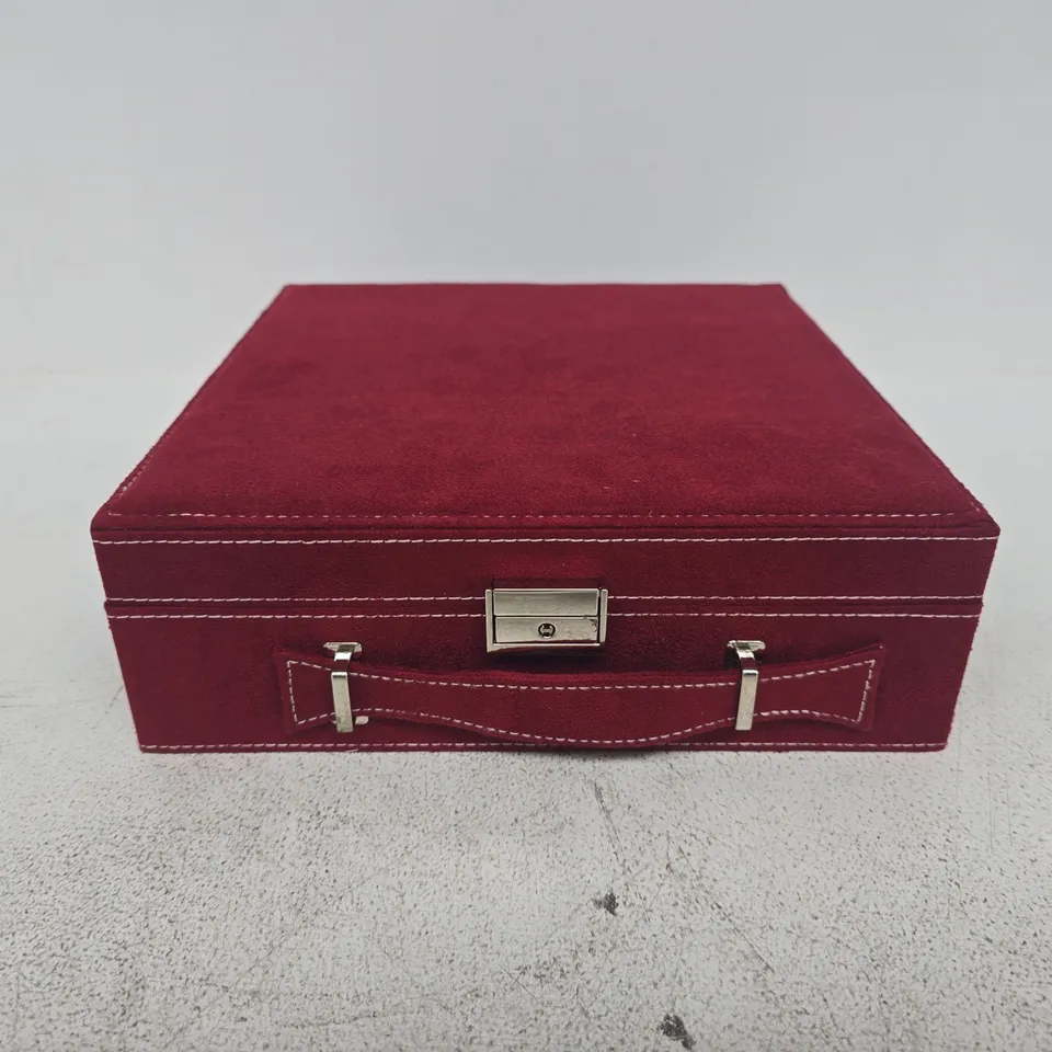 UNBRANDED VELVET BURGUNDY JEWELLERY BOX WITH RING CUSHIONS AND COMPARTMENTS