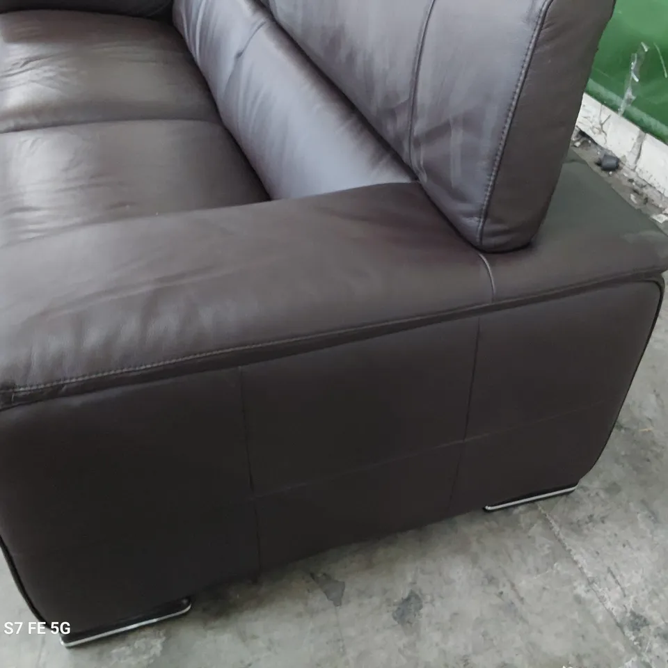 QUALITY ITALIAN DESIGNER ARIA THREE SEATER SOFA WITH ADJUSTABLE HEADRESTS BROWN LEATHER 