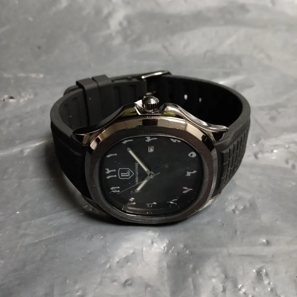 LOUIS LACOMBE RUBBER STRAP BLACK DIAL WATCH