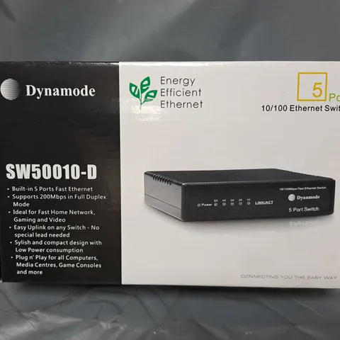 BOX OF APPROXIMATELY 40 DYNAMODE SW50010-D 10/100 ETHERNET SWITCHES