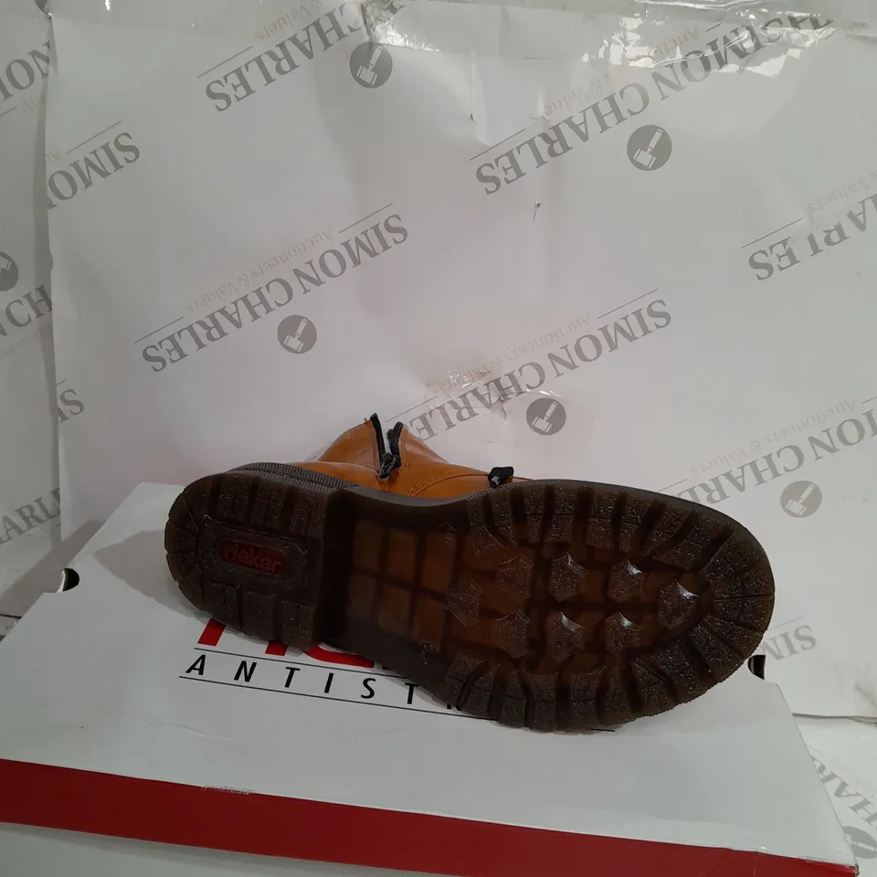 BOXED RIEKER LACE ANKLE BOOTS SIZE 6.5 OCHRE