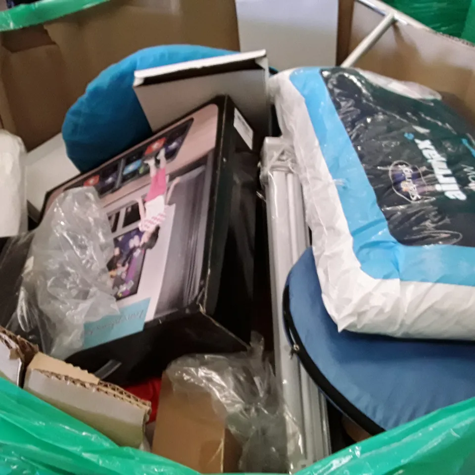 PALLET OF ASSORTED PRODUCTS INCLUDING POP UP TENT, SILENTNIGHT AIR MAX PILLOW, YOGA MAT, CAMERA DANCE MAT, BADMINTON RACKET