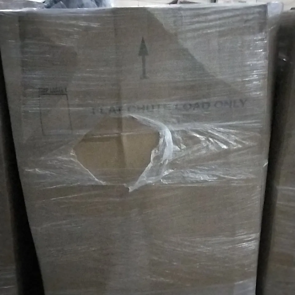 PALLET OF ASSORTED ITEMS INCLUDING COMPUTER ROOM DESK, WINDOW FILM, AICOK JUICE EXTRACTOR, DALSTRONG COOKWARE POT AND HEATED BLANKET