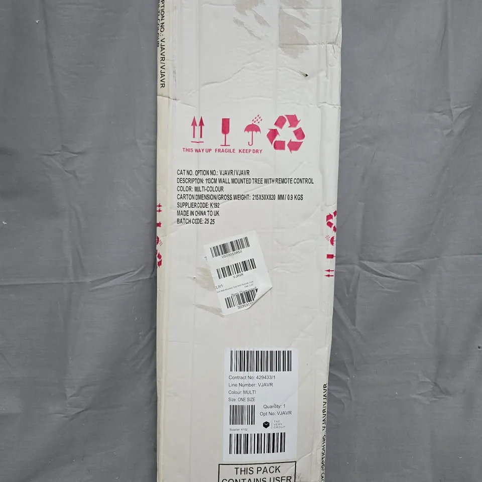 BOXED 113 CM WALL MOUNTED COLOUR CHANGING OUTDOOR LED CHRISTMAS TREE WITH REMOTE CONTROL