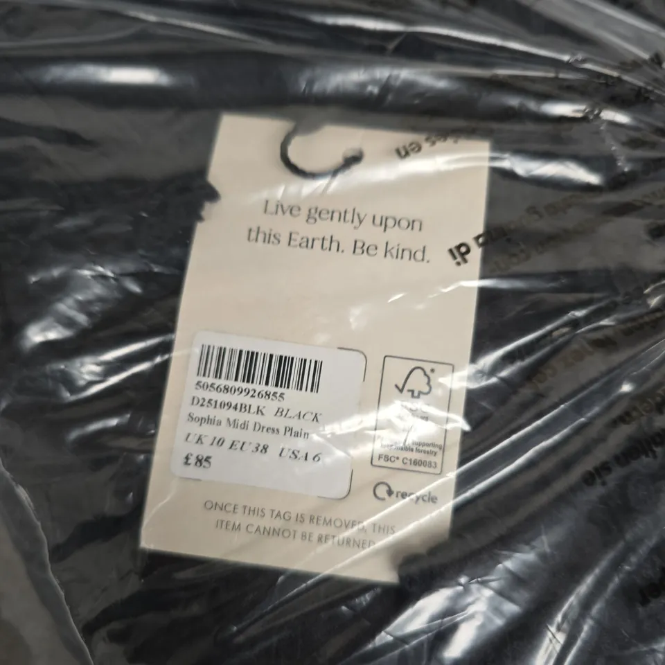 BAGGED NOBODYS CHILD SOPHIA MIDI DRESS PLAIN - BLACK, UK10 (EU38, US6)