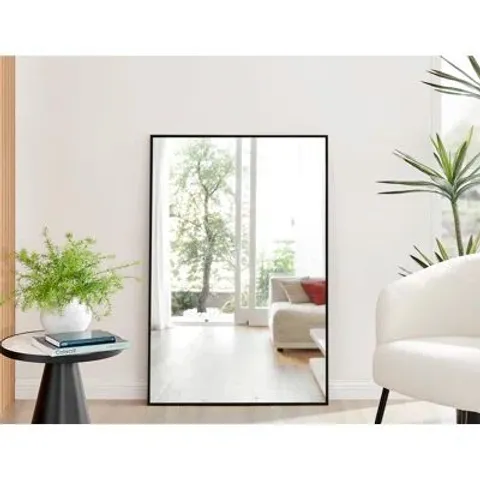 BOXED ALCANTERA RECTANGLE METAL FRAME WALL MIRROR -BLACK-