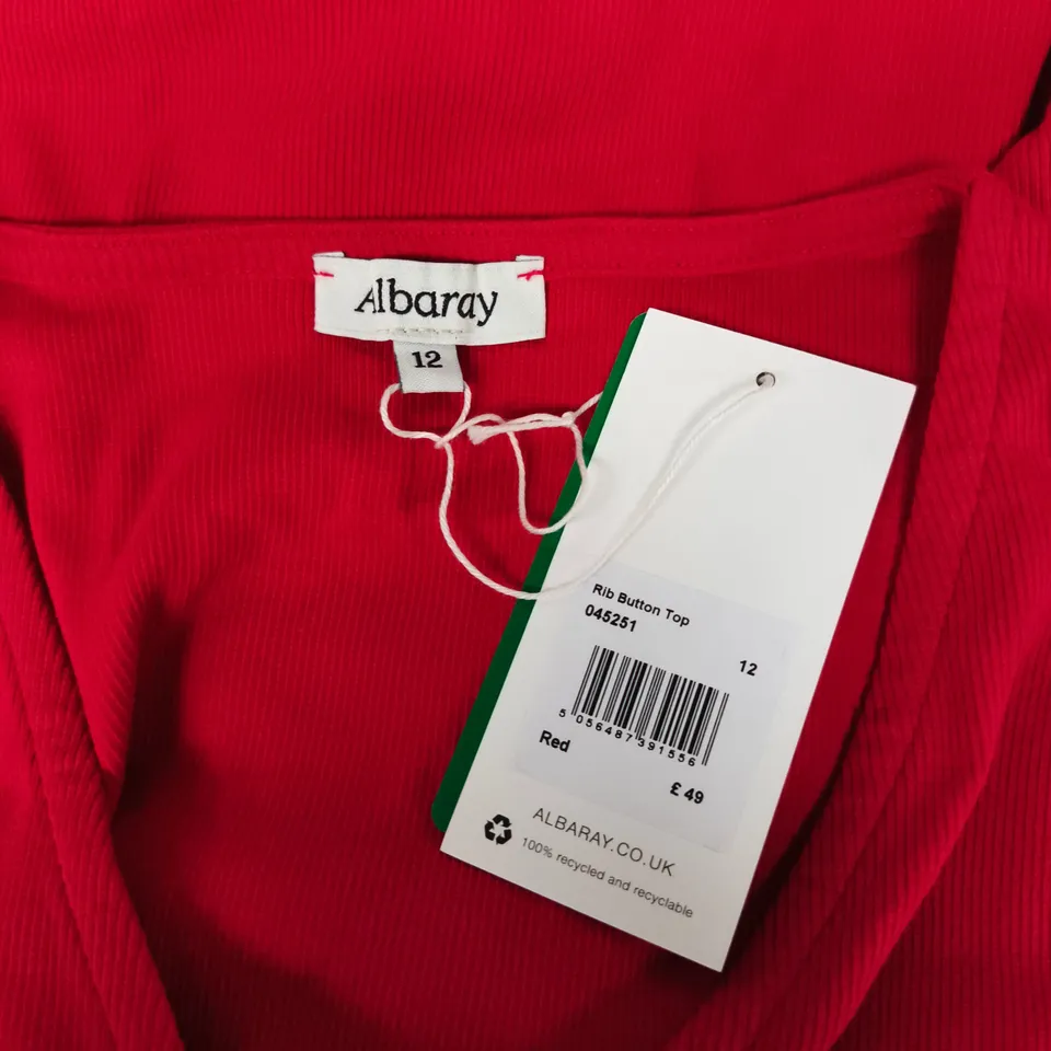 ALBARAY RIB BUTTON TOP – RED, UK 12, WOMEN'S KNIT TOP