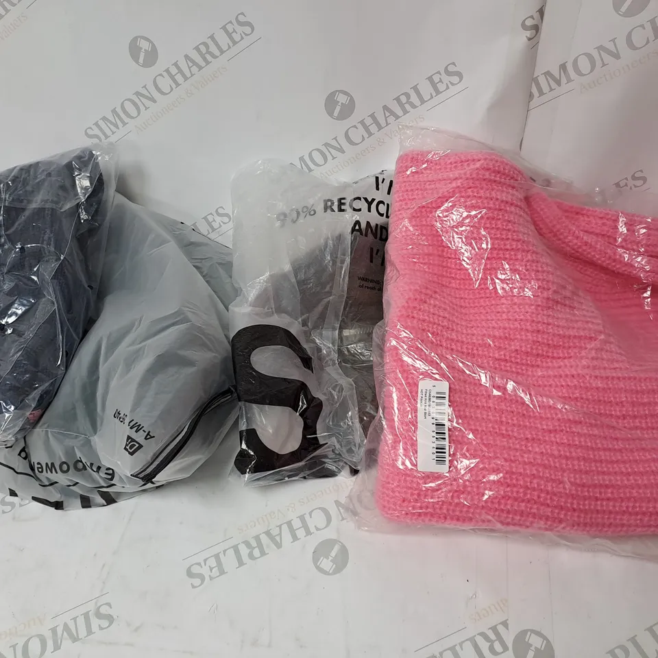 LARGE BOX OF ASSORTED CLOTHING ITEMS IN VARIOUS COLOURS AND SIZES INCLUDING TROUSERS , TOPS AND JUMPERS 