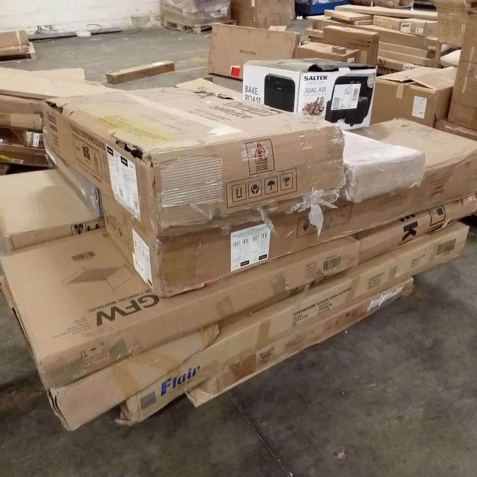 PALLET OF ASSORTED INCOMPLETE DESIGNER FURNITURE PARTS AND PIECES 