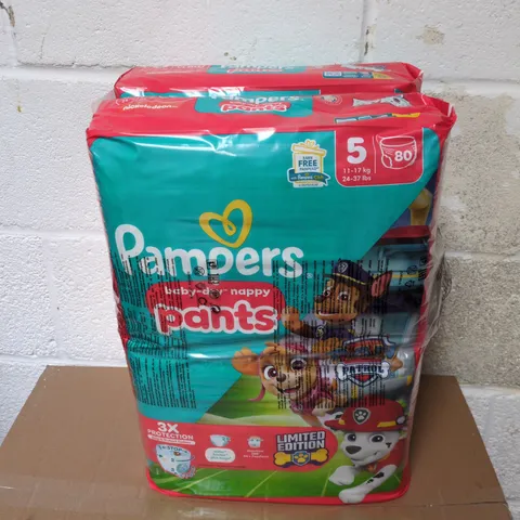 BOX OF APPROXIMATELY 160 PAMPERS BABY DRY NAPPY PANTS SIZE 5 11-17KG OR 24-37LBS