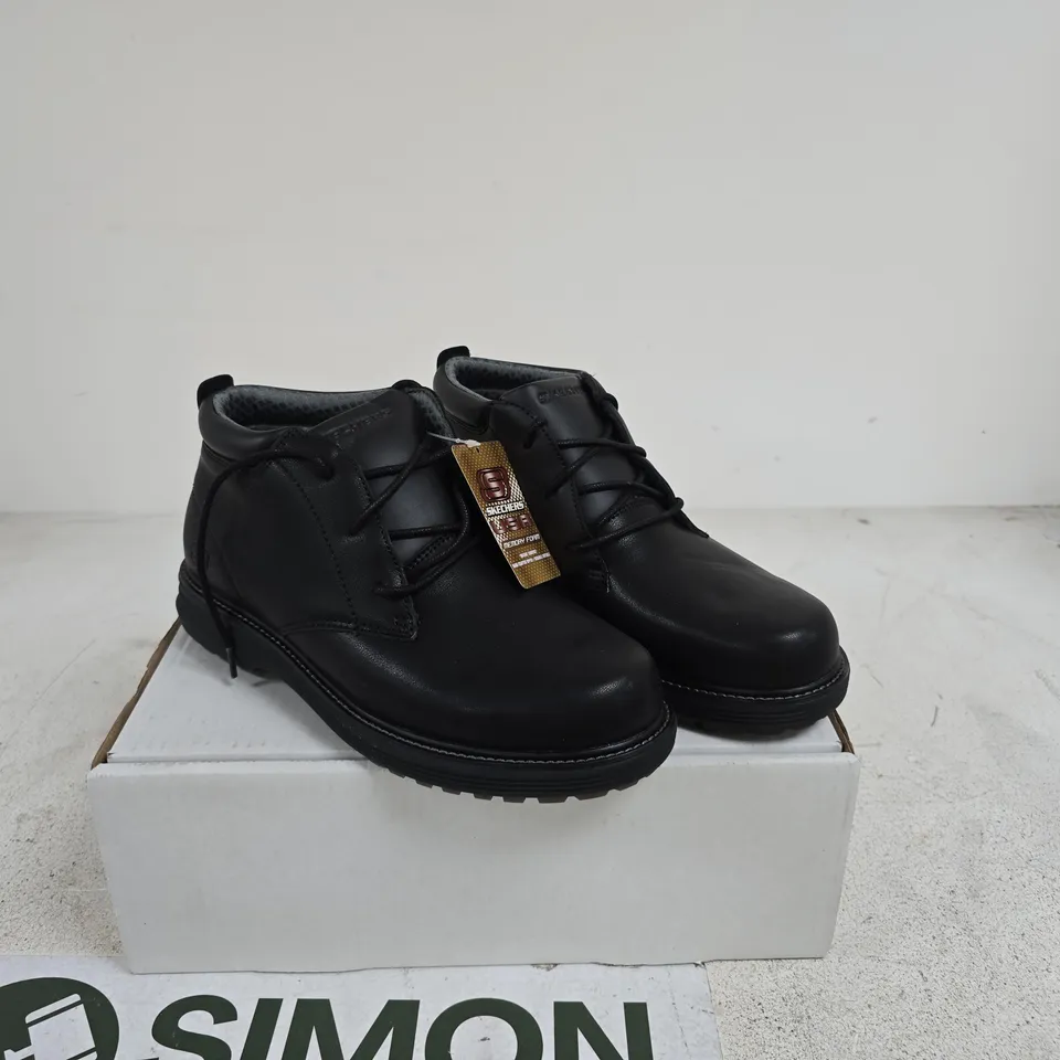 SKECHERS MENS WENSON OSTENO LEATHER MID TOP LACE UP SHOES SIZE 7 BLACK BOXED