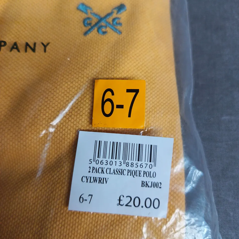 CREW CLOTHING COMPANY KIDS’ 2-PACK CLASSIC PIQUE POLO SHIRTS – YELLOW/BLUE, UK 6-7