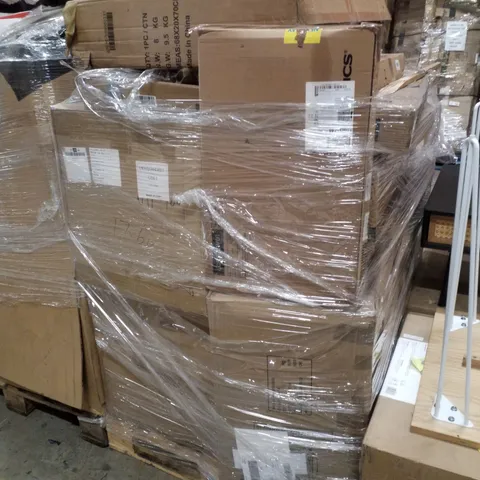 PALLET CONTAINING ASSORTED PRODUCTS INCLUDING LAUNDRY HAMPER, CONSOLE TABLE & TALL ELECTRIC PATIO HEATERS