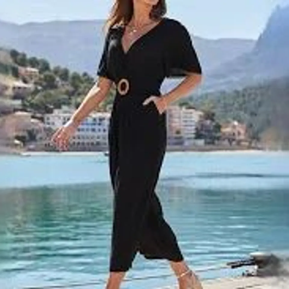 SOSANDER CRINKLE ANGEL SLEEVE JUMPSUIT BLACK 10