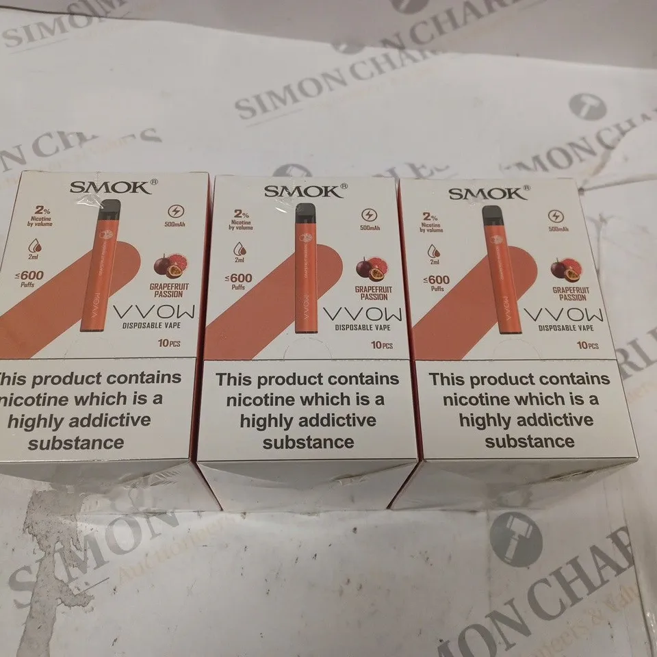 BOX OF 30 SMOK 2% VVOW GRAPEFRUIT PASSION DISPOSABLE VAPES