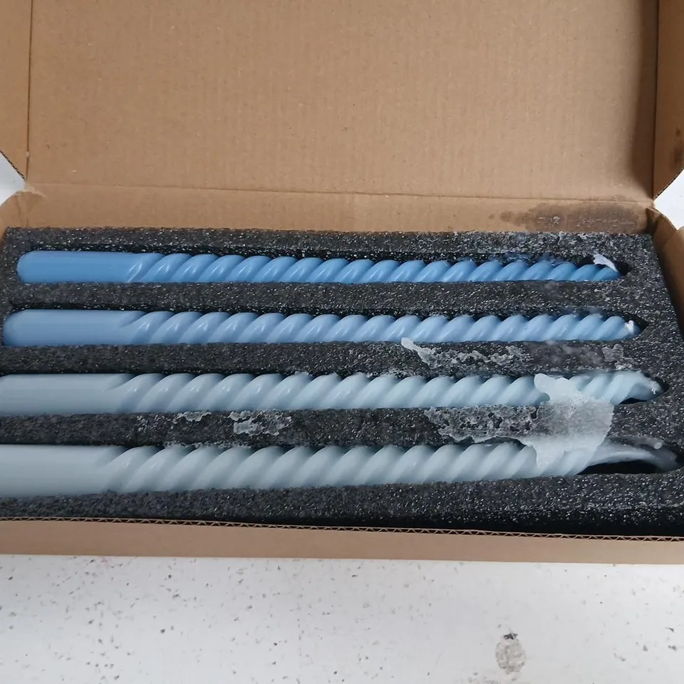 BLUE TWISTED TAPER CANDLES – PACK OF 4