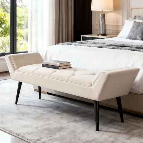 BOXED GRIMSBY UPHOLSTERED BENCH - BEIGE (1 BOX)