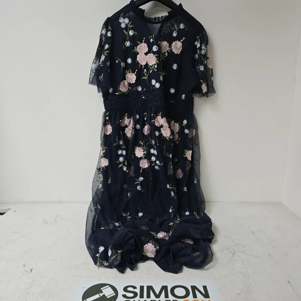 KALEIDOSCOPE NAVY EMBELLISHED MIDI DRESS - SIZE 20