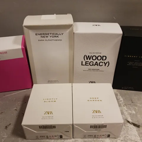 APPROX 8 ASSORTED ZARA FRAGRANCES TO INCLUDE WONDER ROSE, WOOD LEGACY, VIBRANT LEATHER, ETC 