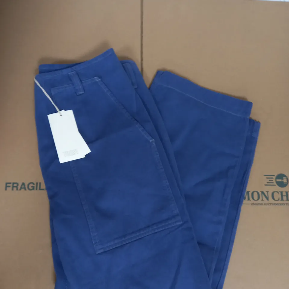 TOAST HERRINGBONE COTTON WORKWEAR TROUSERS IN SUNWASHED BLUE SIZE 12