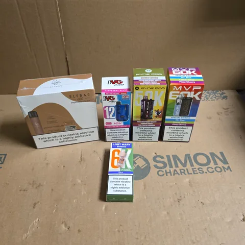 APPROXIMATELY 20 ASSORTED E-CIGARETTE AND VAPE PRODUCTS TO INCLUDE ELFBAR 600 PREFILLED POD KIT, IVG PRO AND LOST MARY REFILL POD 