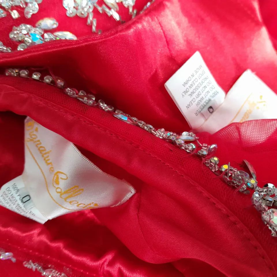 SIGNATURE COLLECTION EMBELLISHED SKIRT AND TOP SET IN RED - 0