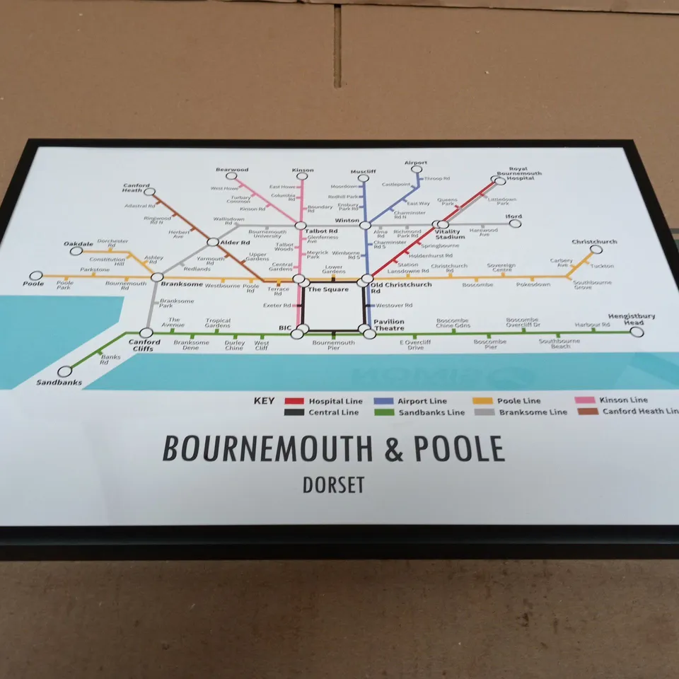 BOURNEMOUTH & POOLE TRANSPORT MAP FRAMED POSTER