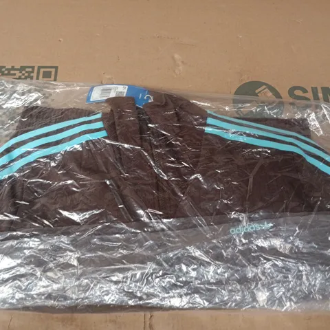 ADIDAS TAILORED TT JACKET – BLACK WITH TURQUOISE 3-STRIPES, UK L
