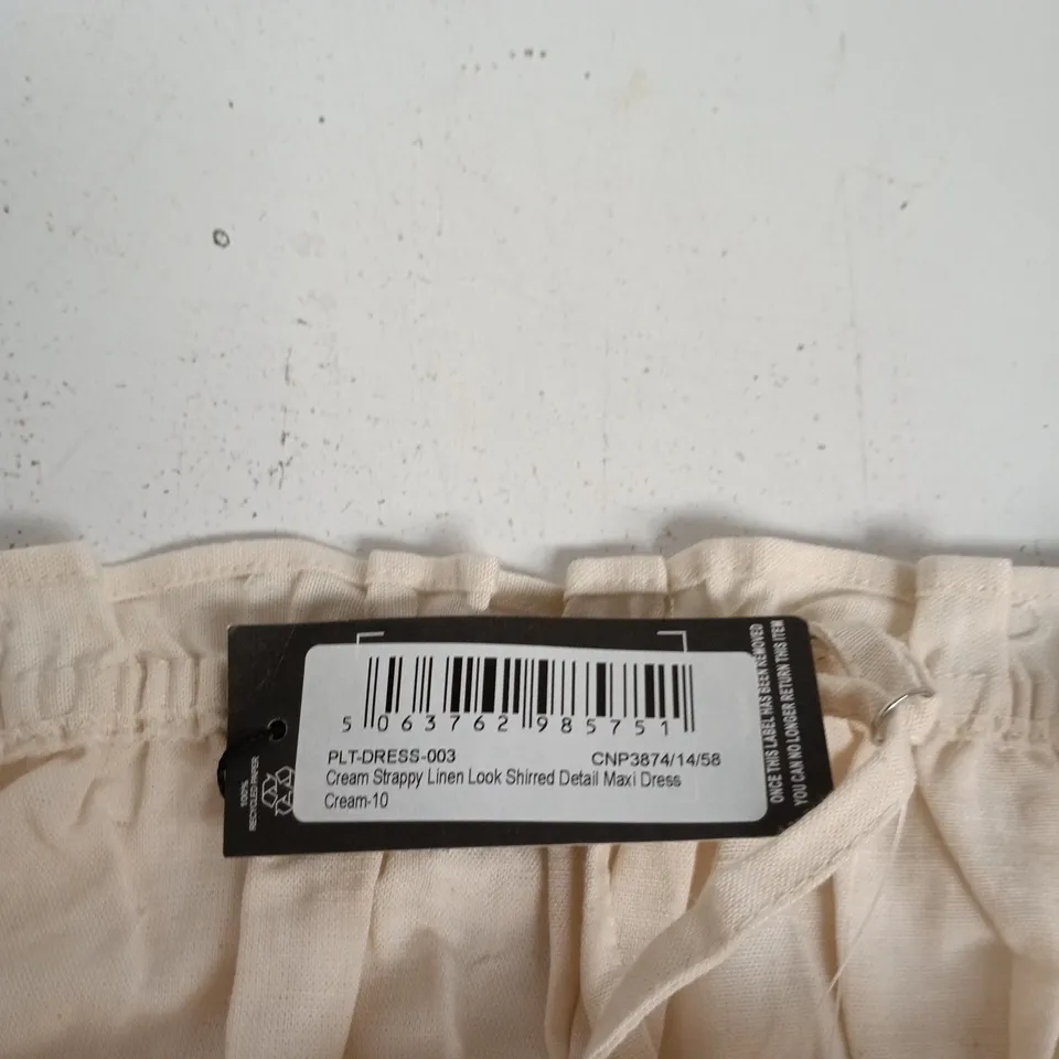 PRETTYLITTLETHING CREAM STRAPPY LINEN-LOOK MAXI DRESS, UK SIZE 10