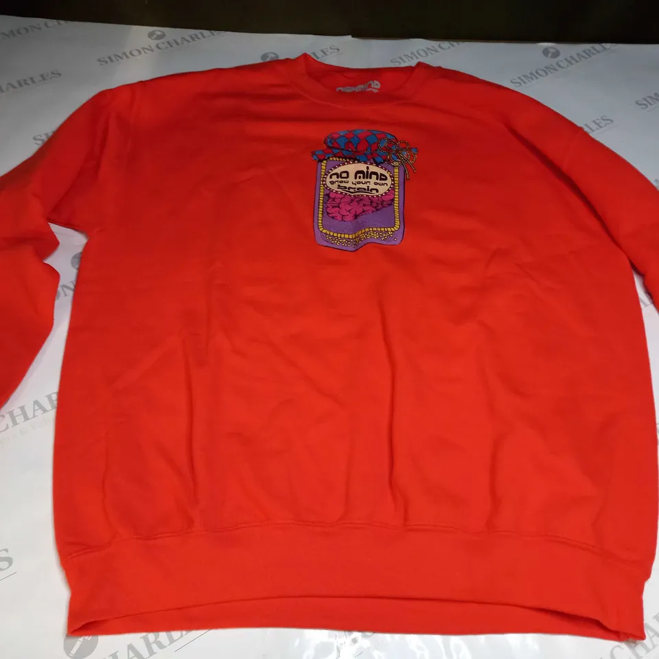 NO MIND 'GROW YOUR OWN BRAIN' ROUND NECK JUMPER IN ORANGE - LARGE