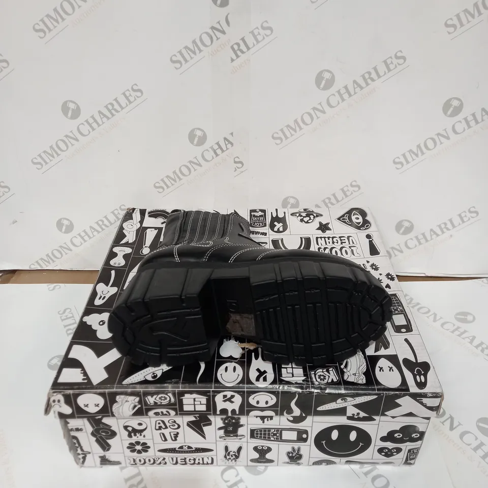 BOXED PAIR OF KOI RIVIERA VEGAN CHUNKY WESTERN BOOTS - BLACK, SIZE 3 