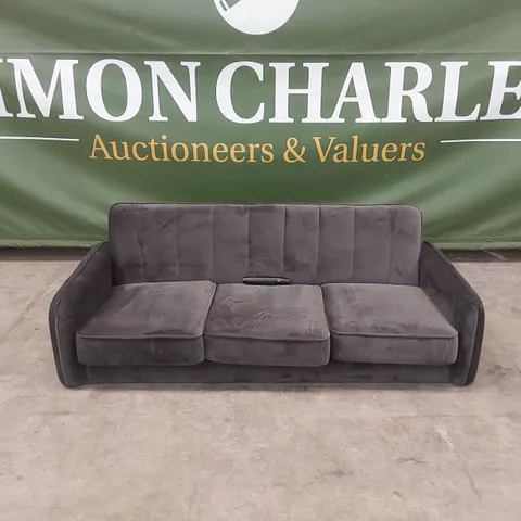 JENNIFER FABRIC COMPACT 3 SEATER SOFA - CHARCOAL VELVET