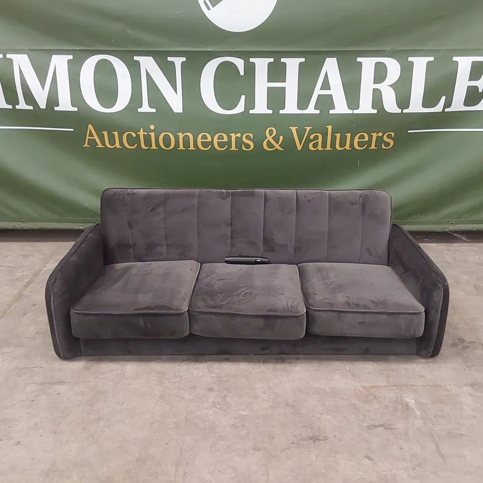 JENNIFER FABRIC COMPACT 3 SEATER SOFA - CHARCOAL VELVET