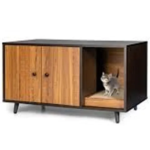 BOXED WOODEN STORAGE CABINET WITH CAT LITTLE BOX ENCLOSURE