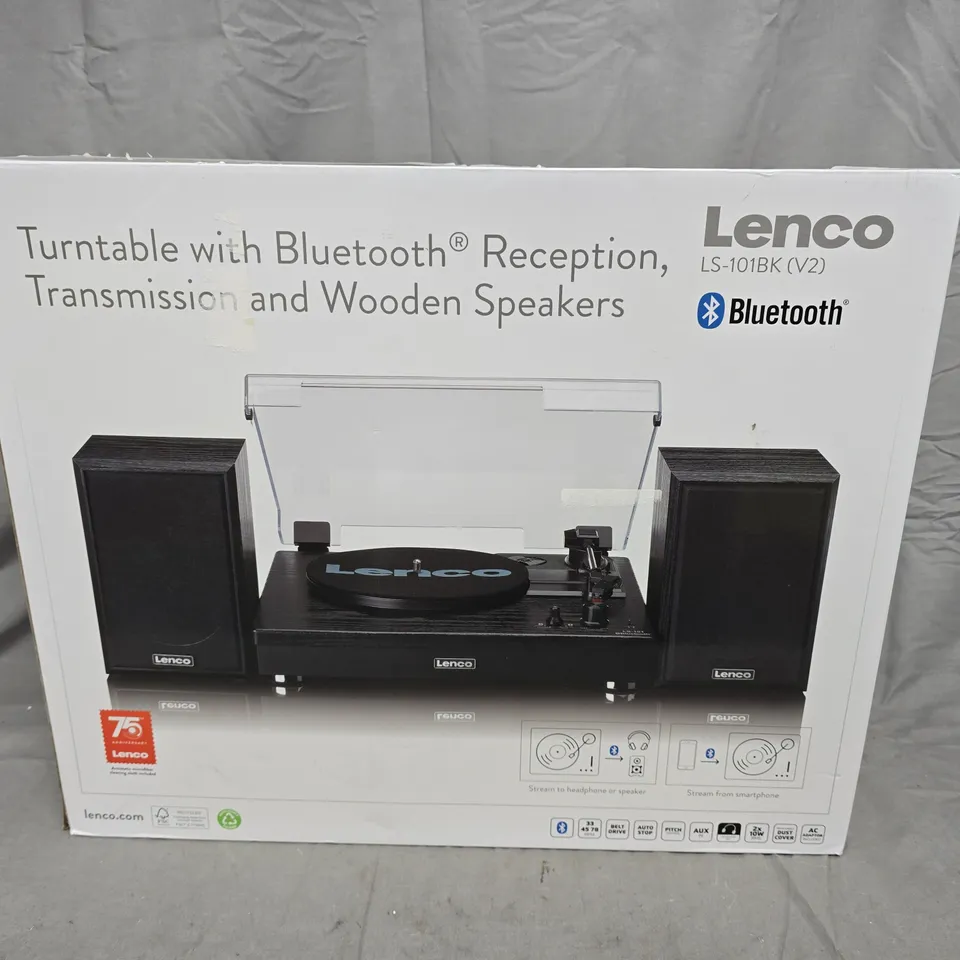 BOXED LENCO LS-101BK BLUETOOTH TURNTABLE WITH SPEAKERS