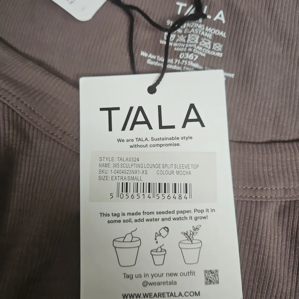 TALA 365 SCULPTING LOUNGE SPLIT SLEEVE TOP – MOCHA (XS)