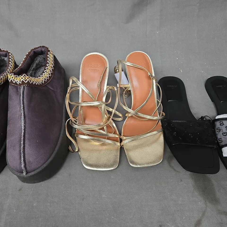 BOX OF APPROXIMATELY 15 ASSORTED PAIRS OF SHOES AND FOOTWEAR ITEMS IN VARIOUS COLOURS, STYLES, AND SIZES - COLLECTION ONLY