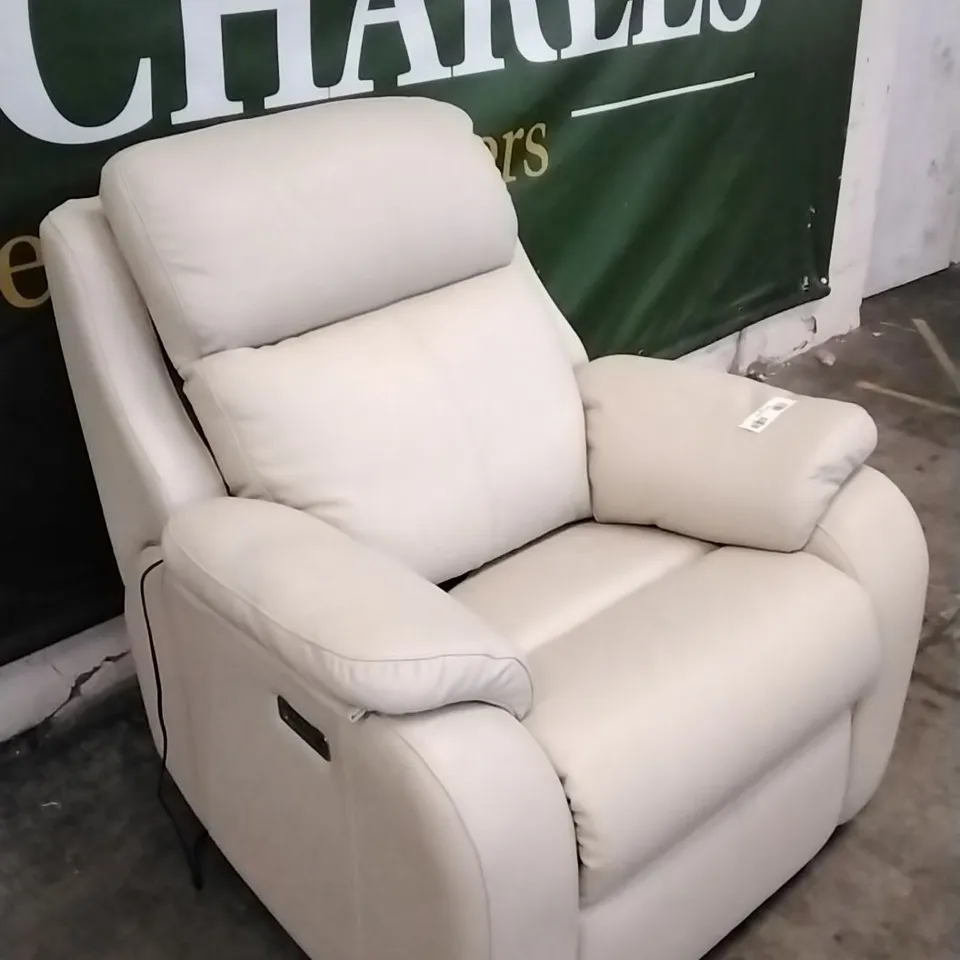 QUALITY BRITISH DESIGNED & MANUFACTURED G PLAN KINGSBURY POWER RECLINER ARMCHAIR CAPRI STONE LEATHER